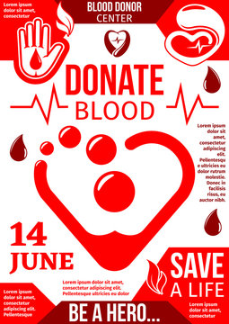 Blood Donor center banner with red drop and heart