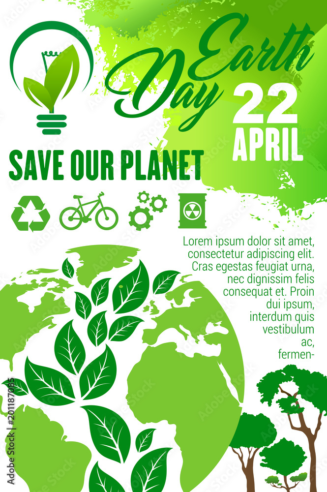 Wall mural Earth Day and Save Planet poster for eco concept