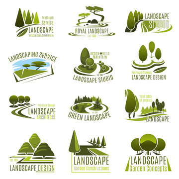 Landscape design company icon with green tree