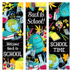 Back to School vector sketch stationery banners