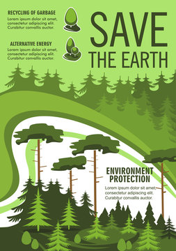 Save Earth poster with green nature ecology tree