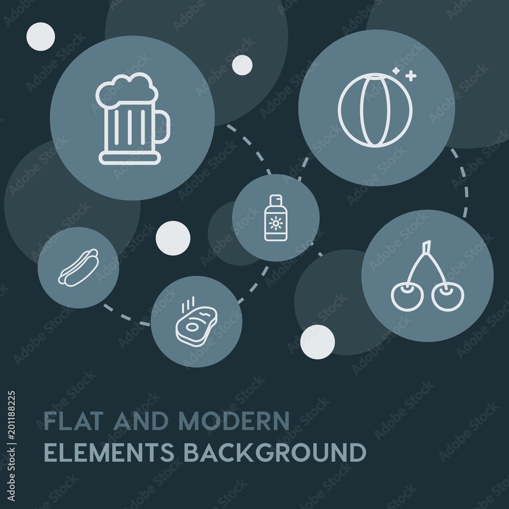 Poster food, drinks, travel outline vector icons and elements background with circle bubbles networks...mul