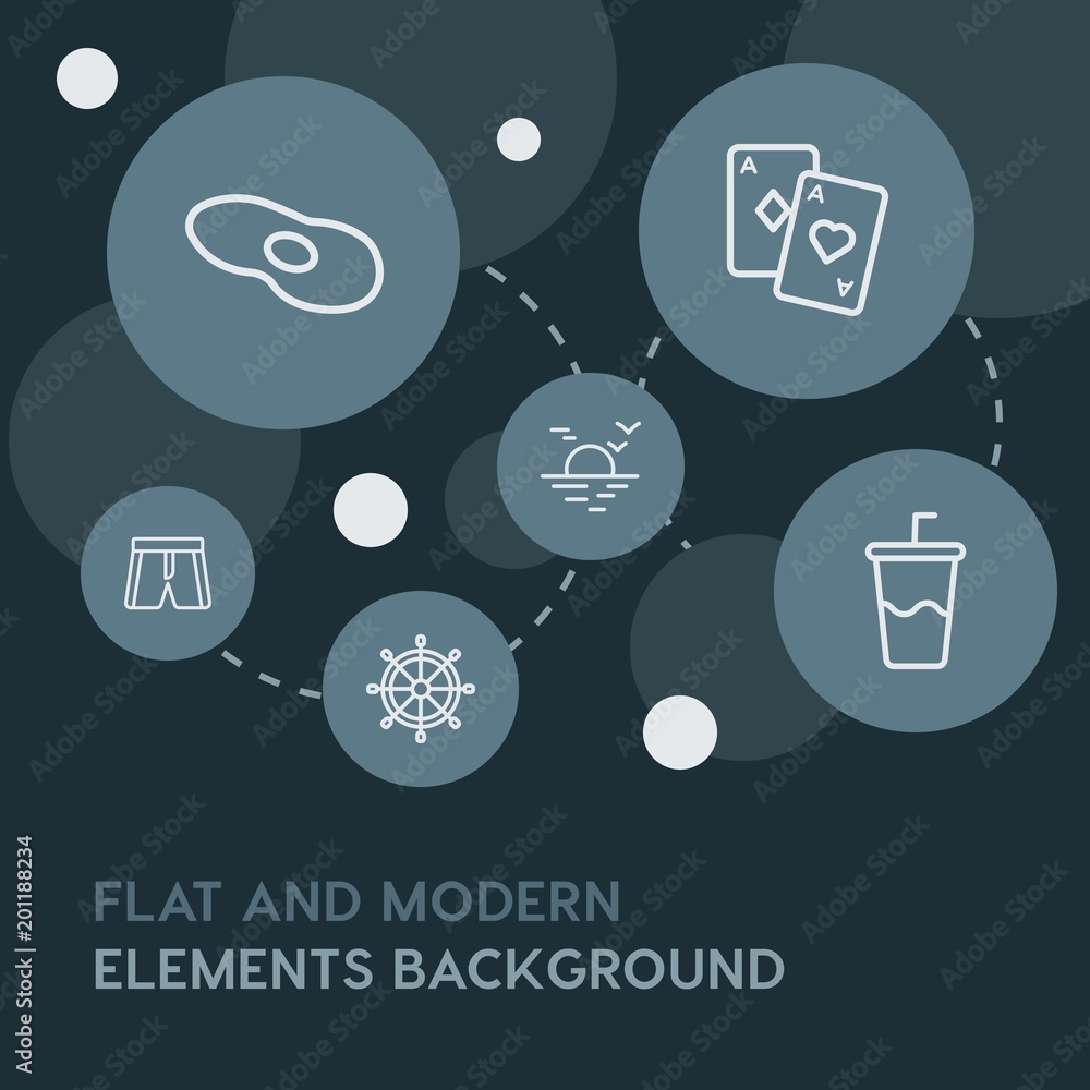 Poster food, drinks, travel outline vector icons and elements background with circle bubbles networks...mul