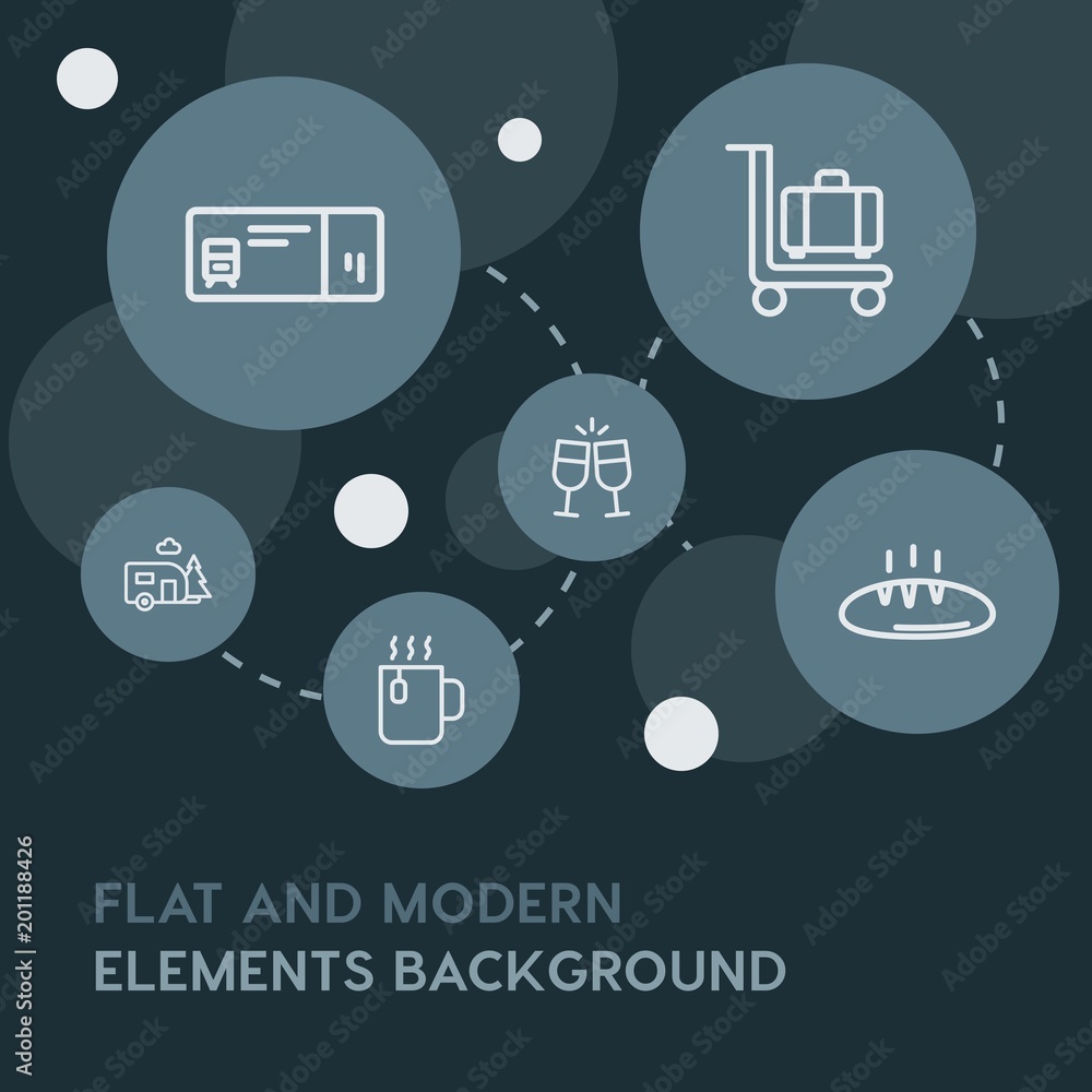 Poster food, drinks, travel outline vector icons and elements background with circle bubbles networks...Multipurpose use on websites, presentations, brochures and more