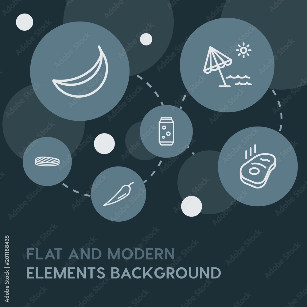 Poster food, drinks, travel outline vector icons and elements background with circle bubbles networks...mul