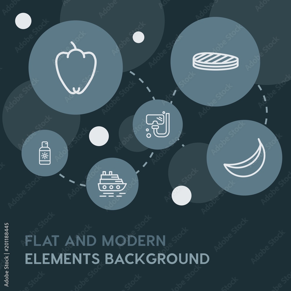 Poster food, drinks, travel outline vector icons and elements background with circle bubbles networks...Multipurpose use on websites, presentations, brochures and more