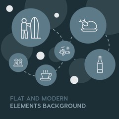 food, drinks, travel outline vector icons and elements background with circle bubbles networks...Multipurpose use on websites, presentations, brochures and more