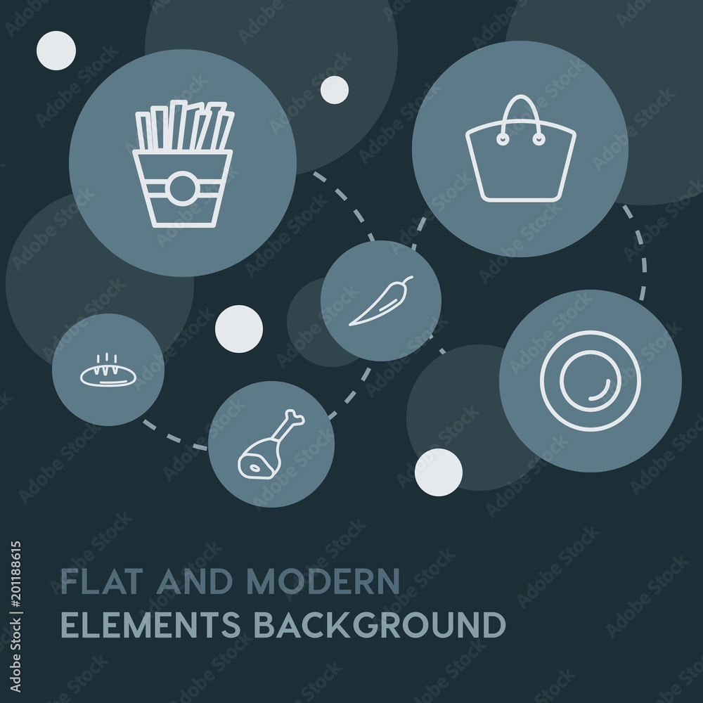 Poster food, drinks, travel outline vector icons and elements background with circle bubbles networks...mul