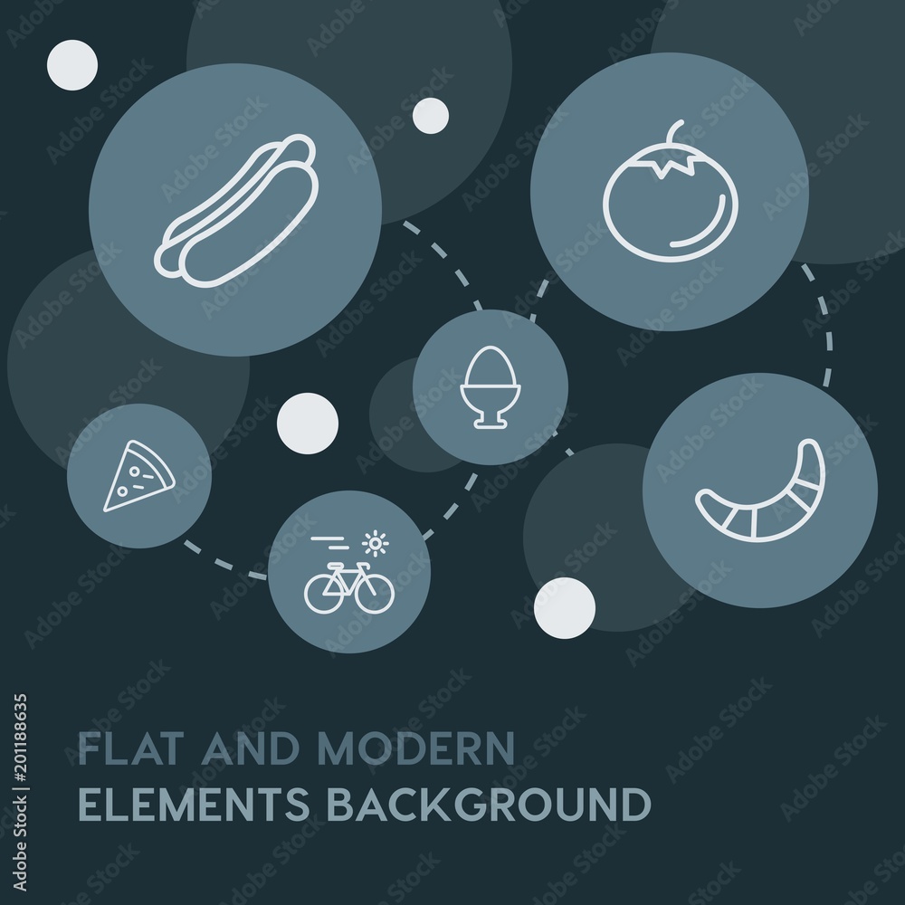 Poster food, drinks, travel outline vector icons and elements background with circle bubbles networks...mul