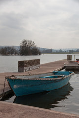 Moored boat in lake
