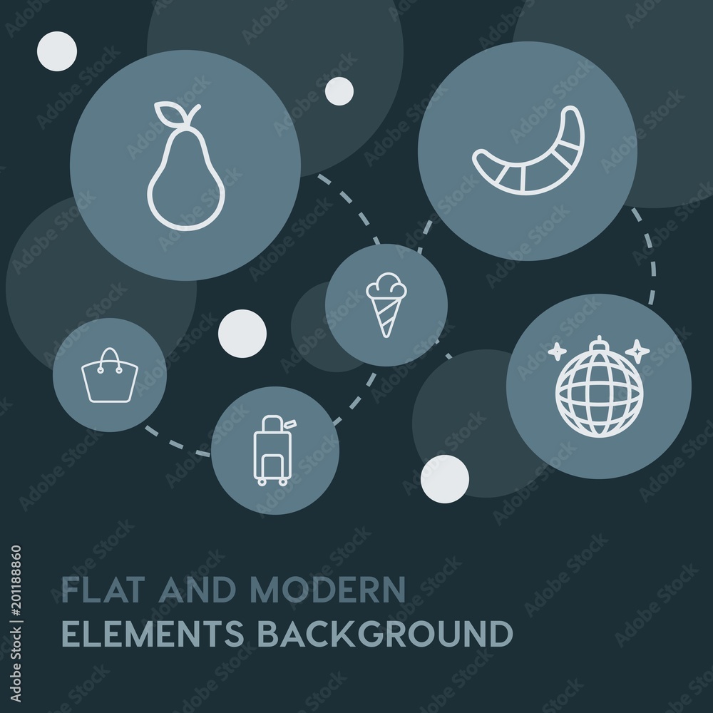 Poster food, drinks, travel outline vector icons and elements background with circle bubbles networks...mul