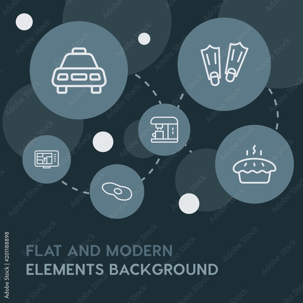 Poster food, drinks, travel outline vector icons and elements background with circle bubbles networks...Multipurpose use on websites, presentations, brochures and more