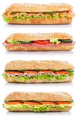 Deurstickers Collection of sub sandwiches with salami ham cheese salmon fish lateral portrait format isolated on white © Markus Mainka