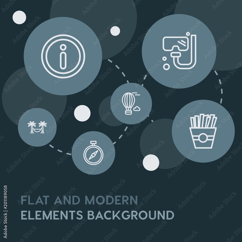 Poster food, drinks, travel outline vector icons and elements background with circle bubbles networks...mul