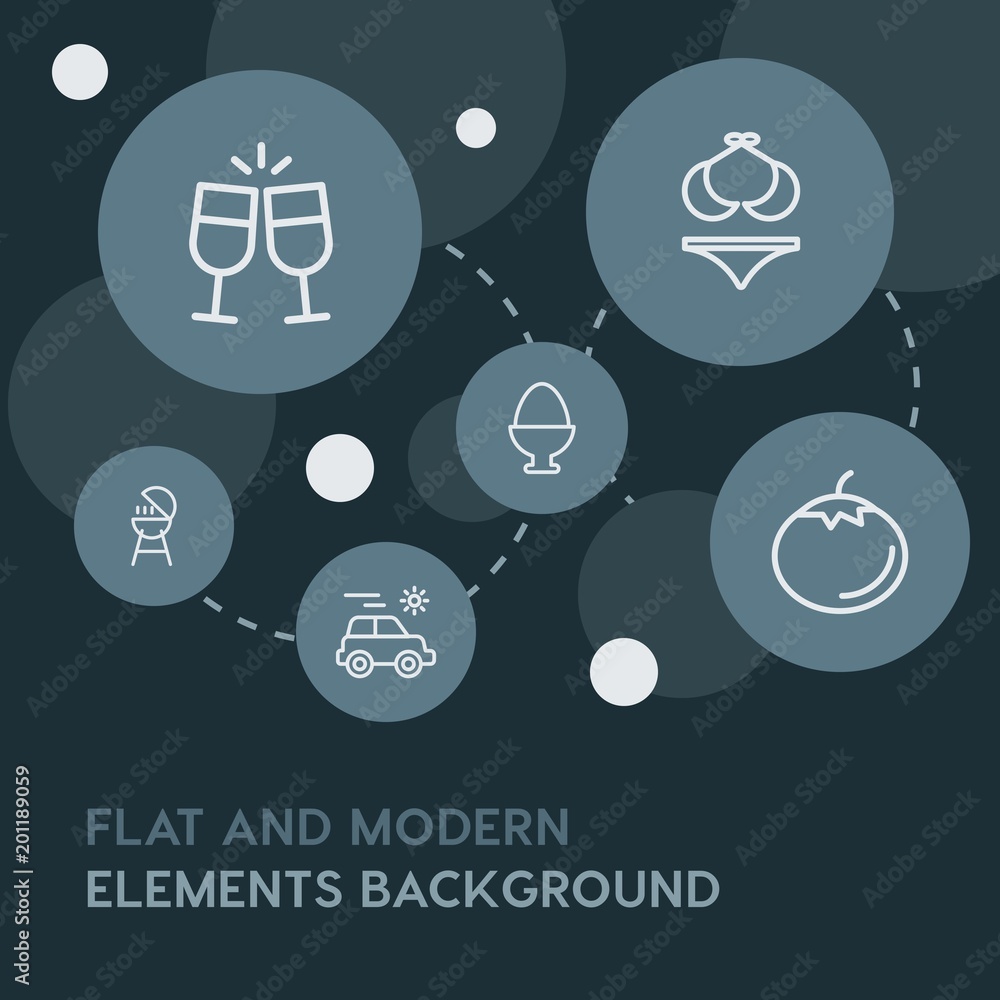 Poster food, drinks, travel outline vector icons and elements background with circle bubbles networks...mul