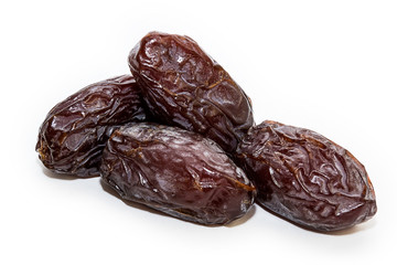 High quality dats on white background (fruits of date palm Phoenix dactylifera)