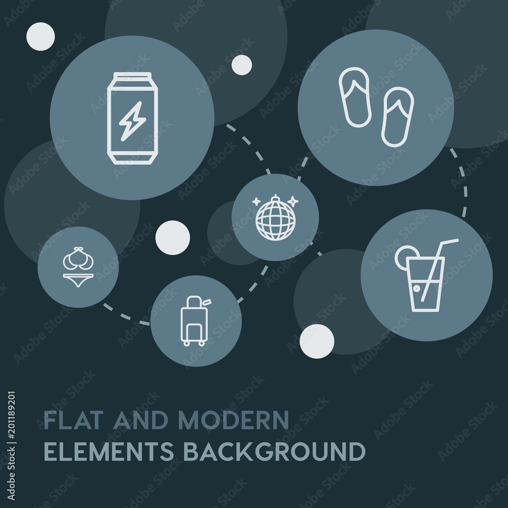 Poster food, drinks, travel outline vector icons and elements background with circle bubbles networks...mul