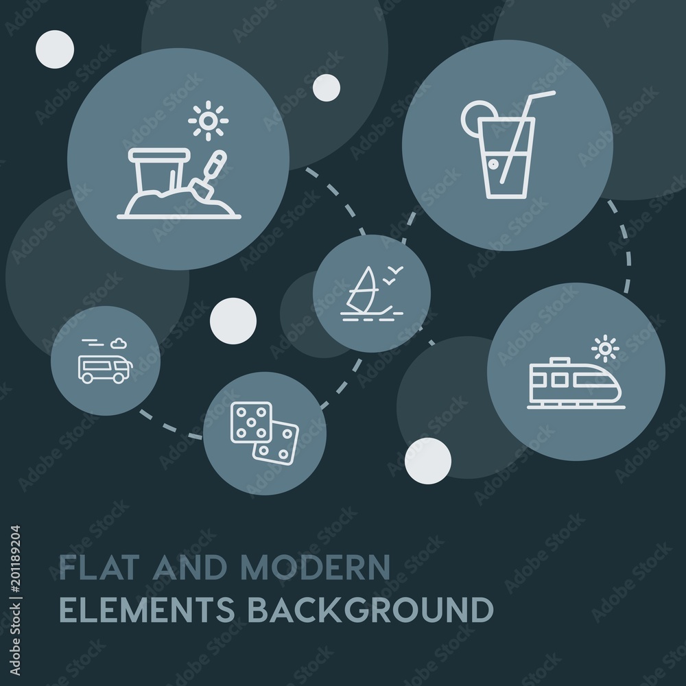 Poster food, drinks, travel outline vector icons and elements background with circle bubbles networks...Multipurpose use on websites, presentations, brochures and more
