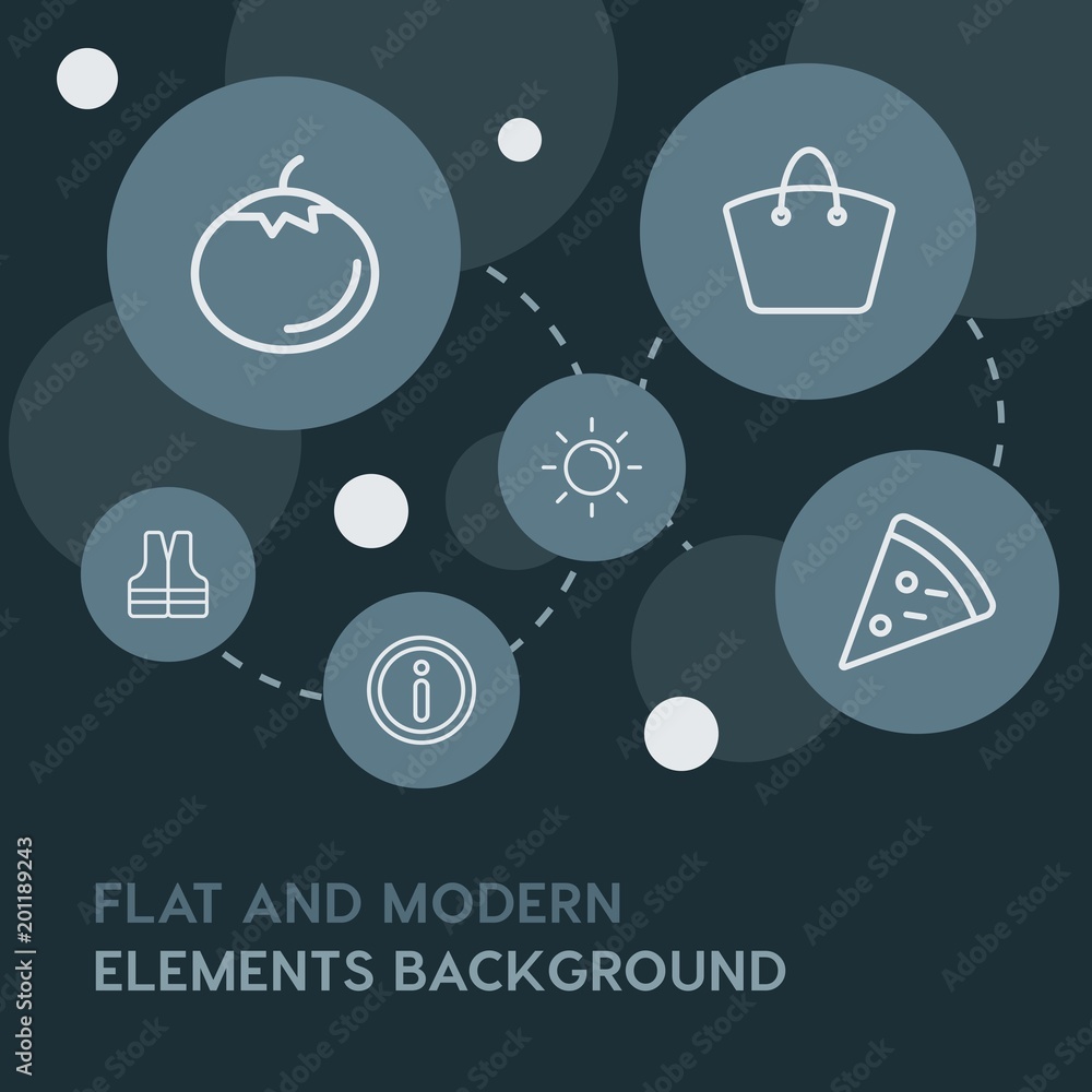 Poster food, drinks, travel outline vector icons and elements background with circle bubbles networks...mul