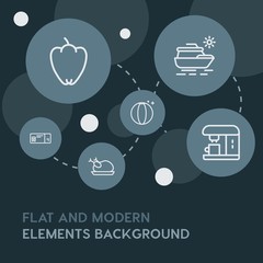 food, drinks, travel outline vector icons and elements background with circle bubbles networks...Multipurpose use on websites, presentations, brochures and more