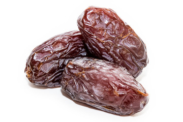 High quality dats on white background (fruits of date palm Phoenix dactylifera)