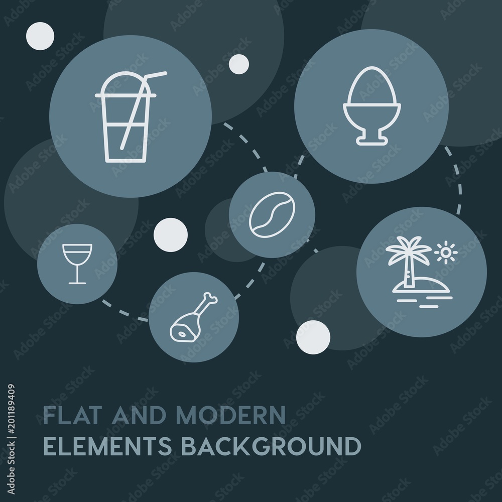 Poster food, drinks, travel outline vector icons and elements background with circle bubbles networks...mul