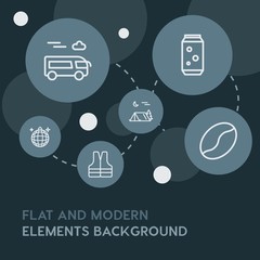 food, drinks, travel outline vector icons and elements background with circle bubbles networks...Multipurpose use on websites, presentations, brochures and more