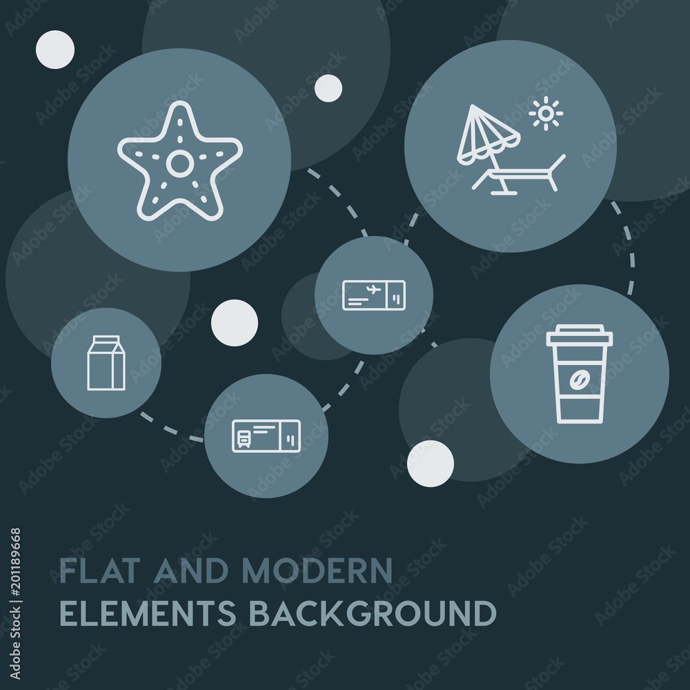Poster food, drinks, travel outline vector icons and elements background with circle bubbles networks...mul