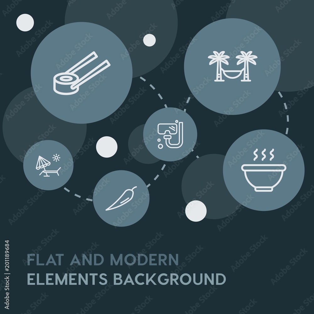 Poster food, drinks, travel outline vector icons and elements background with circle bubbles networks...mul
