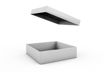 white 3d rendering blank open rectangular box with box separate lid, isolated gray background