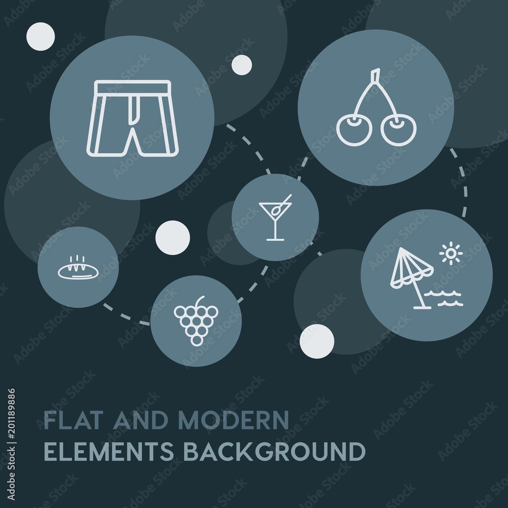 Poster food, drinks, travel outline vector icons and elements background with circle bubbles networks...mul