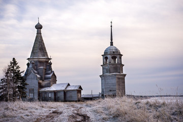 wooden church in winter