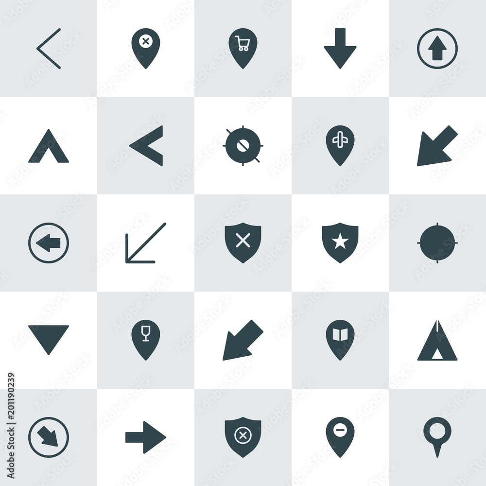 Poster modern simple set of location, arrows, security vector fill icons. ..contains such icons as nature, 