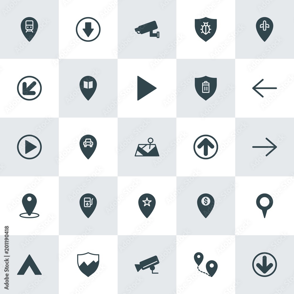 Poster modern simple set of location, arrows, security vector fill icons. ..contains such icons as symbol, 