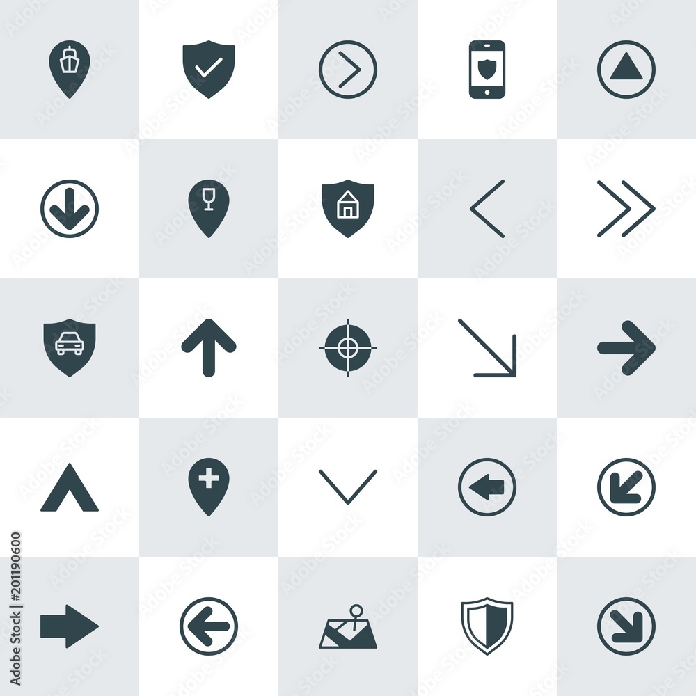 Poster modern simple set of location, arrows, security vector fill icons. ..contains such icons as diagonal