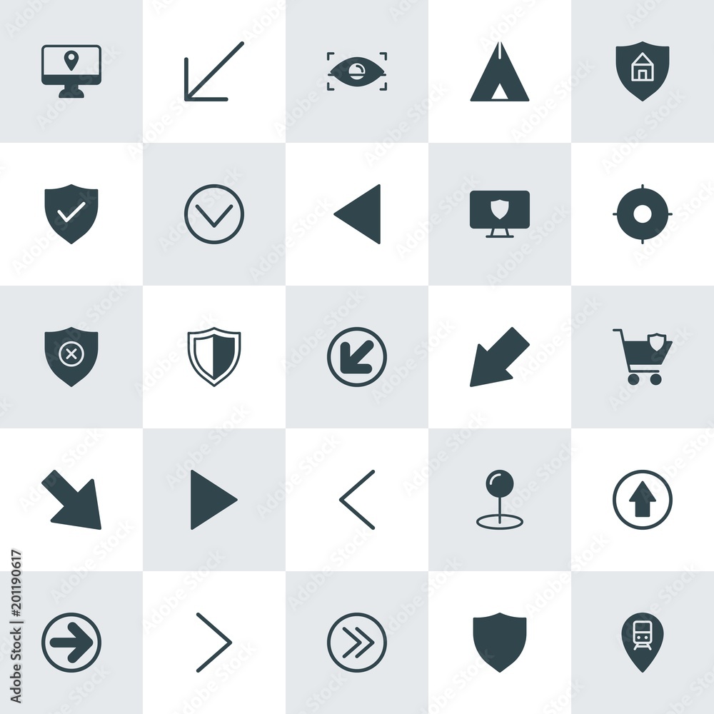 Poster modern simple set of location, arrows, security vector fill icons. ..contains such icons as right, c