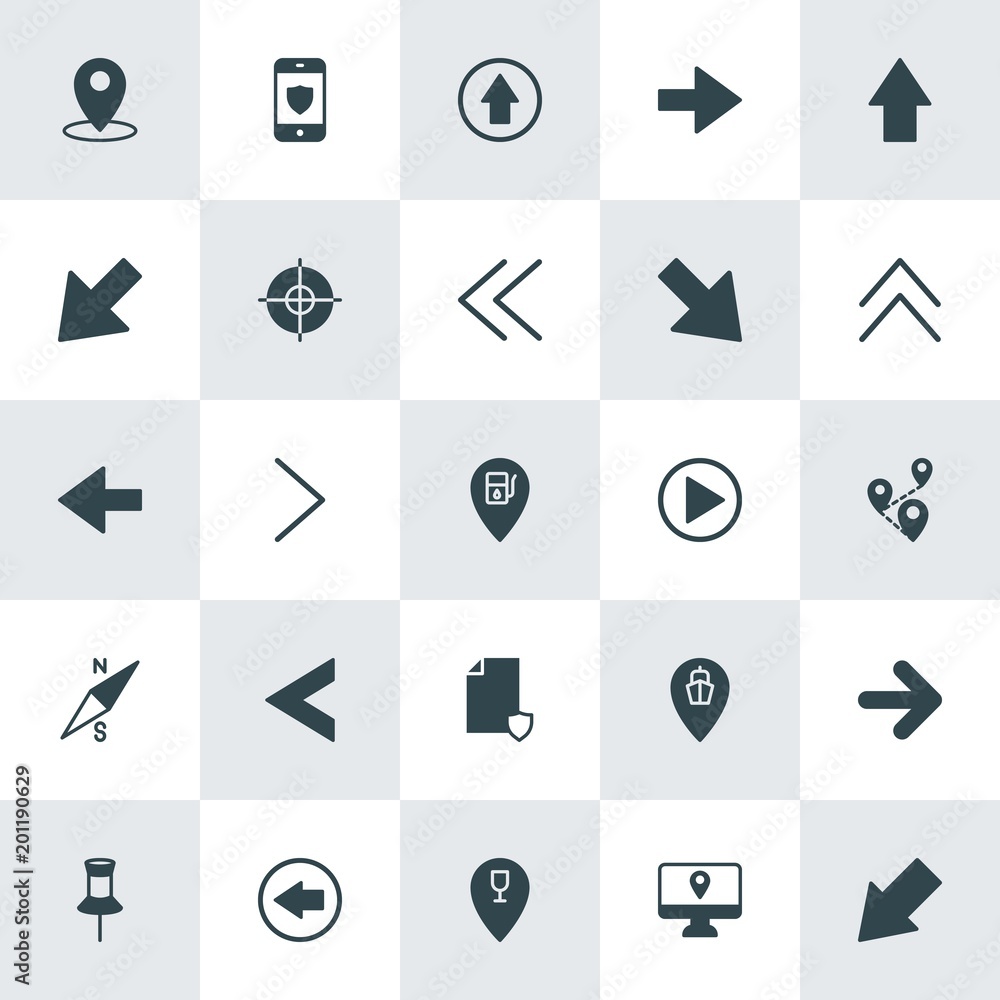 Poster modern simple set of location, arrows, security vector fill icons. ..contains such icons as icon, sh