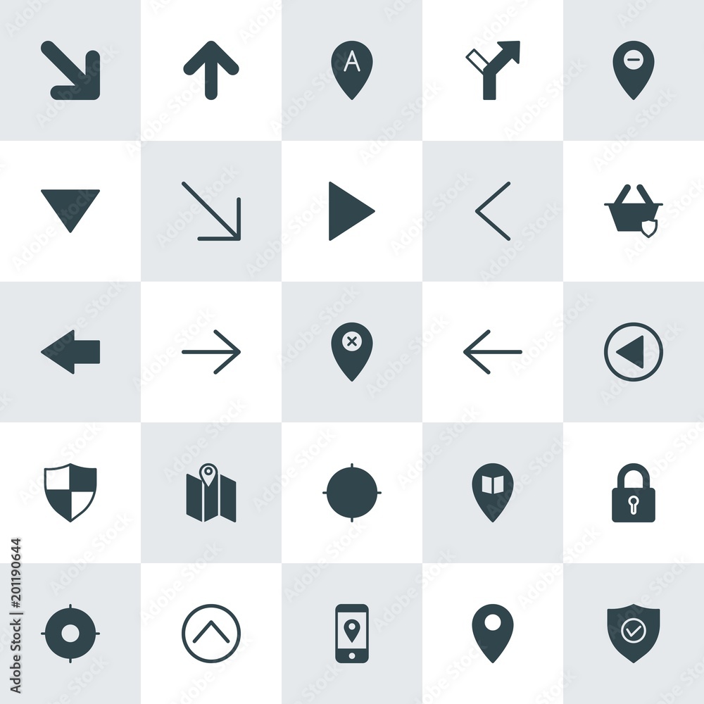 Aufkleber modern simple set of location, arrows, security vector fill icons. ..contains such icons as home, se