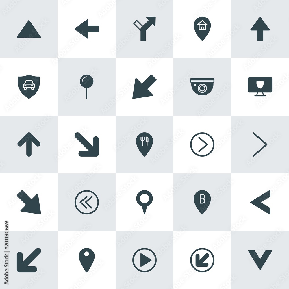 Poster modern simple set of location, arrows, security vector fill icons. ..contains such icons as vector, 