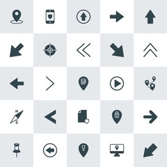 Modern Simple Set of location, arrows, security Vector fill Icons. ..Contains such Icons as  icon,  ship, location, diagonal,  down,  map and more on white background. Fully Editable. Pixel Perfect.