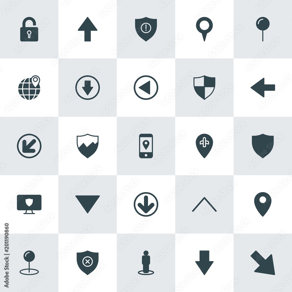 Poster modern simple set of location, arrows, security vector fill icons. ..contains such icons as diagonal