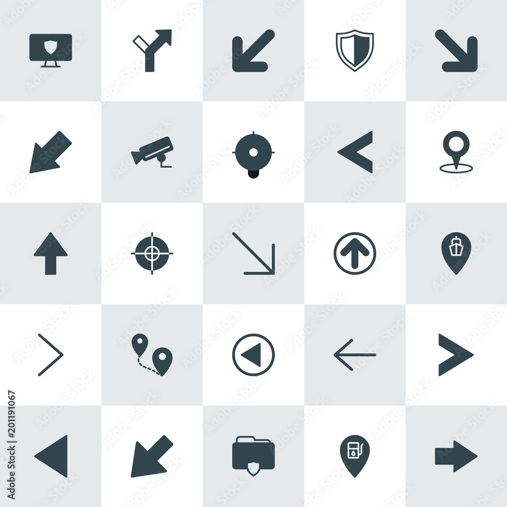 Poster modern simple set of location, arrows, security vector fill icons. ..contains such icons as digital,