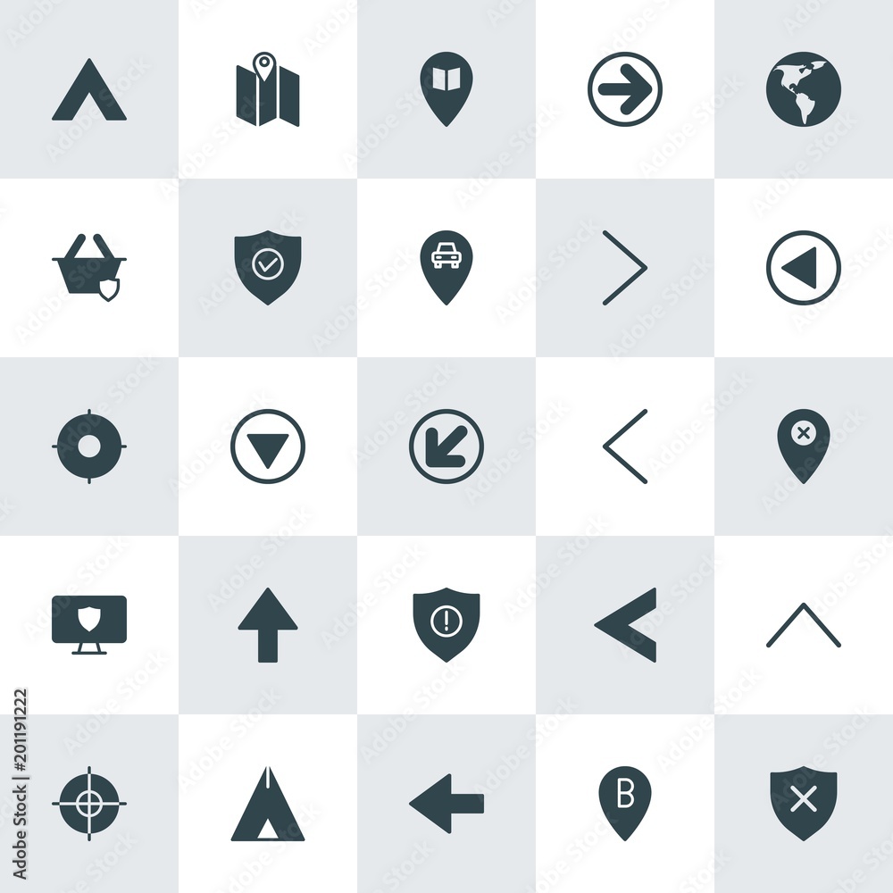 Poster modern simple set of location, arrows, security vector fill icons. ..contains such icons as people, 
