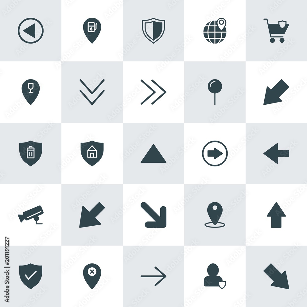 Aufkleber modern simple set of location, arrows, security vector fill icons. ..contains such icons as electron