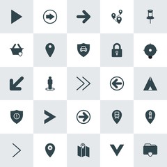 Modern Simple Set of location, arrows, security Vector fill Icons. ..Contains such Icons as  handle,  lock,  transportation, station, right and more on white background. Fully Editable. Pixel Perfect.