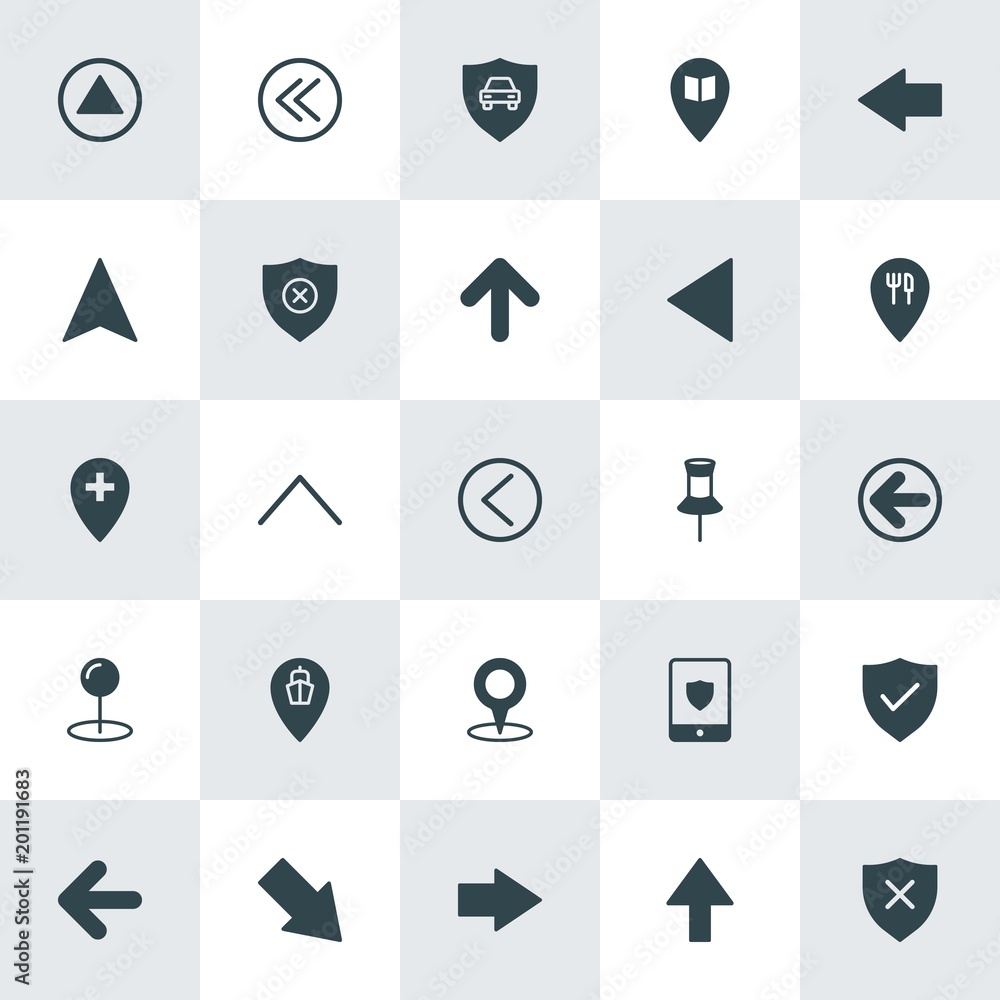 Poster modern simple set of location, arrows, security vector fill icons. ..contains such icons as directio
