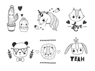 Cute animals. Vector doodle set