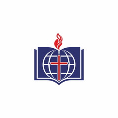 Fototapeta premium Church logo. Cross of Jesus, open bible and Christian symbols