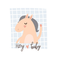 Cute vector pony. Hey baby lettering