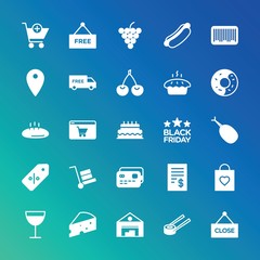 Modern Simple Set of food, drinks, shopping Vector fill Icons. ..Contains such Icons as food,  fish,  woman,  warehouse,  salmon,  fruit and more on gradient background. Fully Editable. Pixel Perfect.
